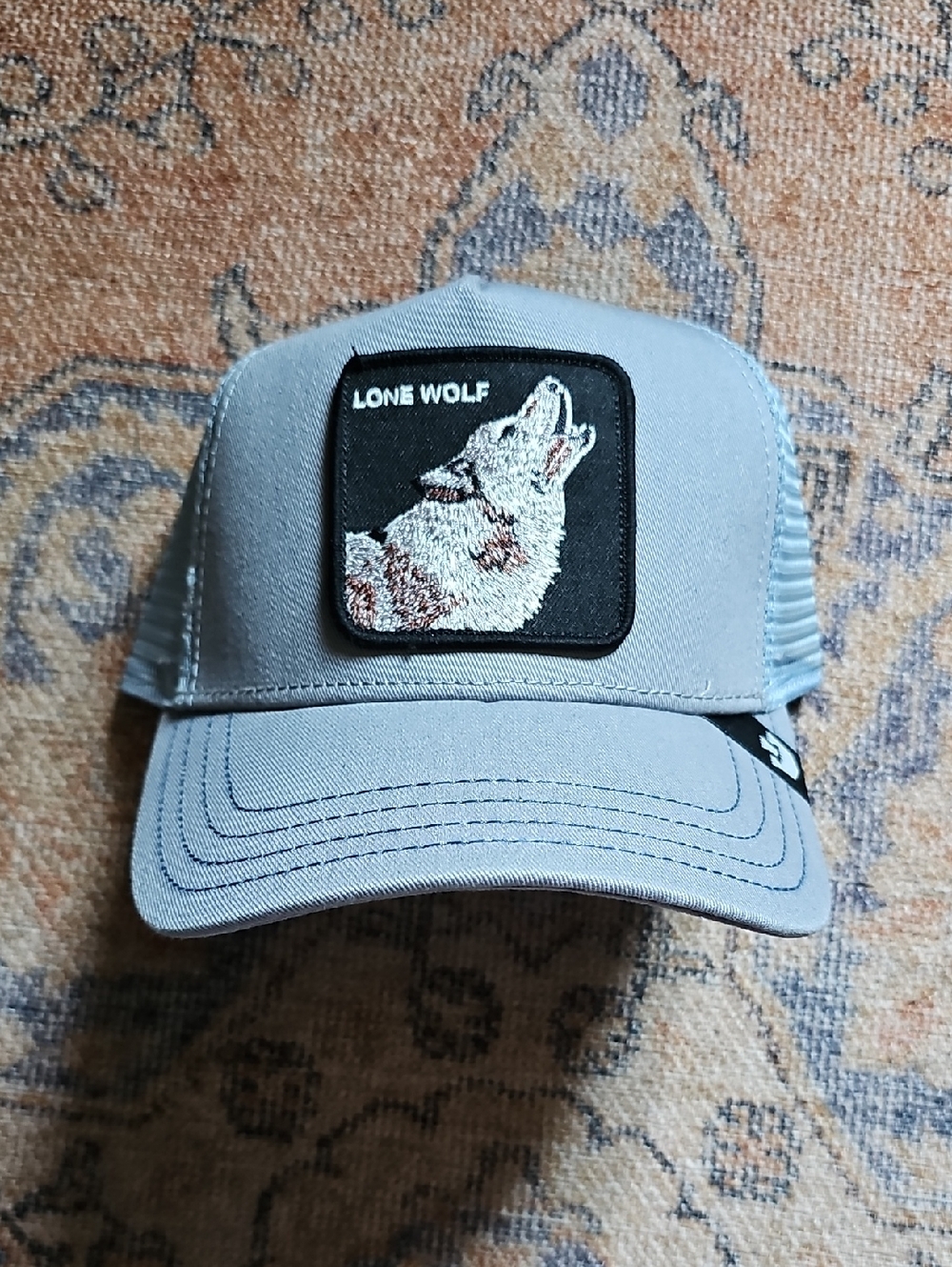 Goorin Bros. "Lone Wolf" Embroidered Wolf Patch Trucker Hat - Light Gray